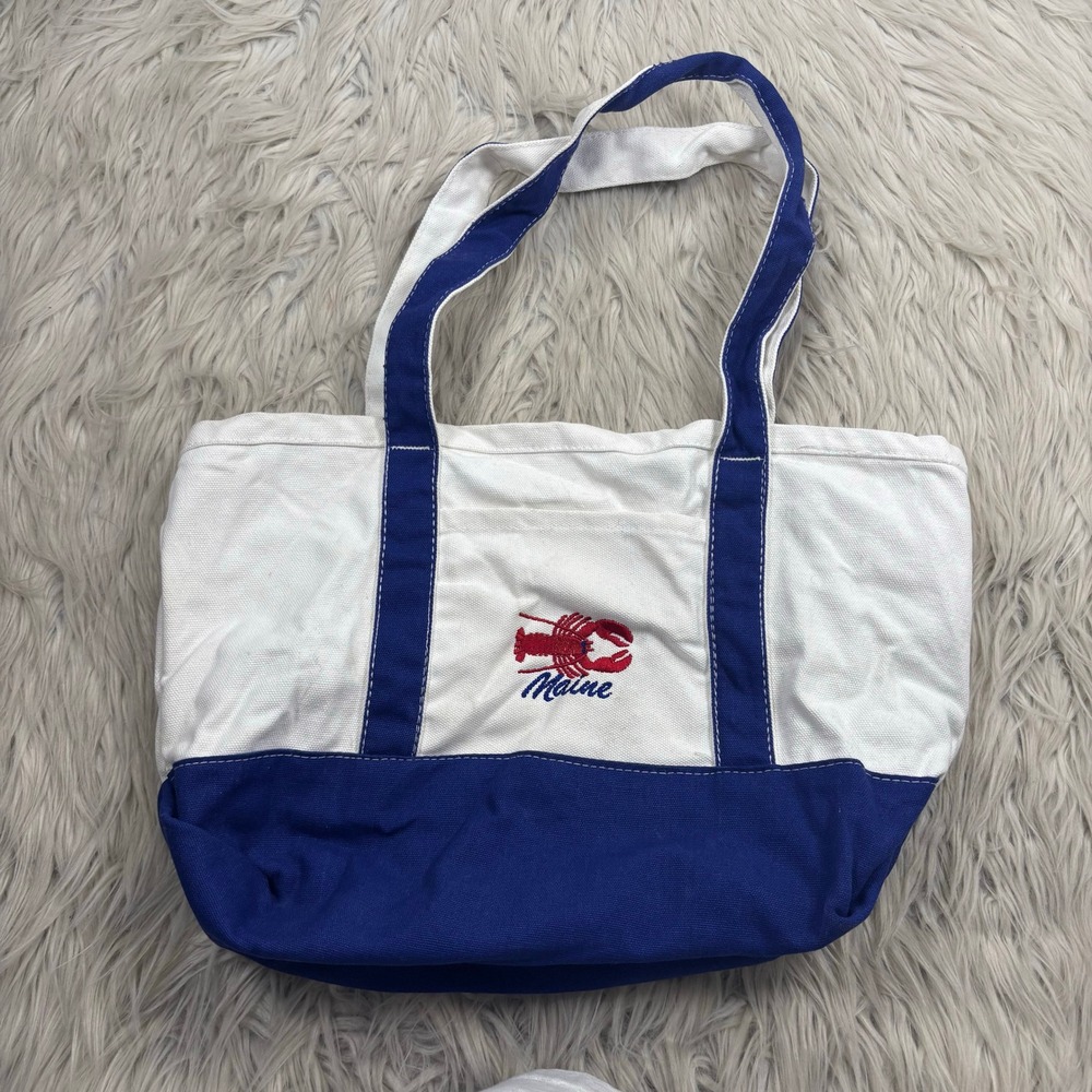 Unbranded Lobster Embroidered Canvas Tote Bag Blue White Coastal Preppy Nautical